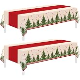 Childom 2 Pack Christmas Tablecloths,Christmas Party Decoration,54 x 108 Inch,Disposable Plastic Table Cloths Rectangular for Party Supplies,Xmas Tree Table Cover for Home,Dinner,Indoor,Outdoor,Picnic
