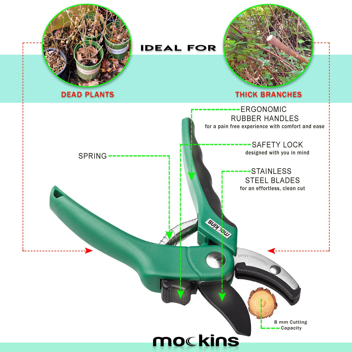 mockins professional heavy duty garden pruning shears