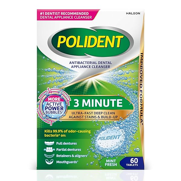 POLIDENT 3 MINUTE ANTIBACTERIAL DENTAL APPLIANCE CLEANSER TABLETS, 60 COUNT