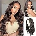 Matthia V Brown Synthetic Glueless Half Wigs, 24 Inch Body Wave V Part Wig for Black Women
