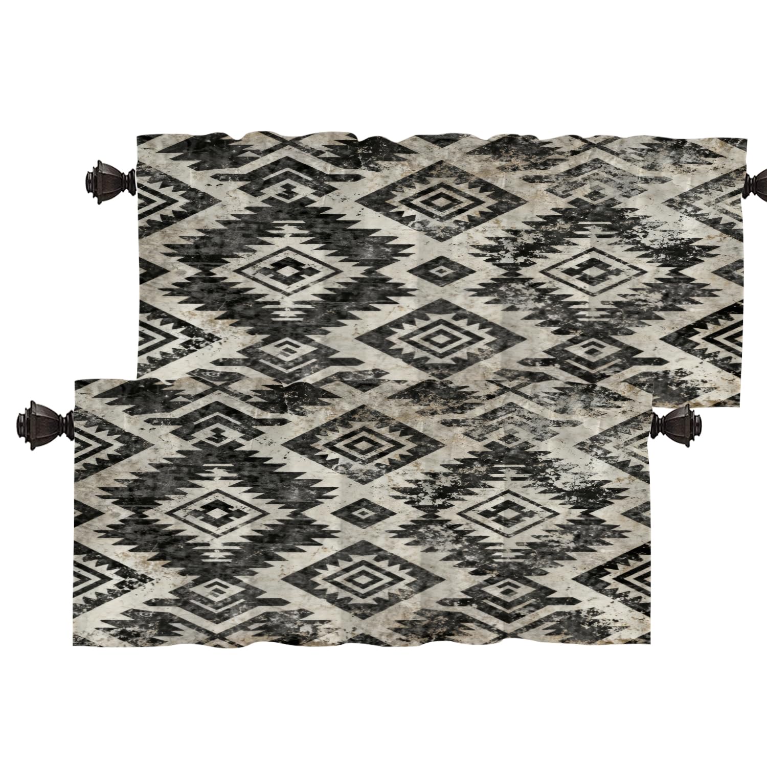 Batmerry Ikat Valance Curtains, Geometric Abstract Diamond Navajo Ethnic Aztec Window Treatment Kitchen Valances Multilayer Polyester Blackout for Living Room/Bathroom, 2 Pack 52x16 inches