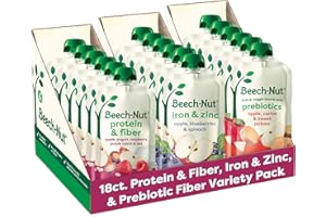 Beech-Nut Baby & Toddler Food Pouches Variety Pack, Protein & Fiber/Iron & Zinc/Prebiotic Fiber Fruit & Veggie Purees, 3.5 oz (18 Pack)