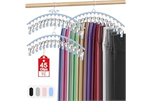 BESSLLY 3 Pack Legging Organizer for Closet Hanging, Pants Hangers with Clips Holds 45 Leggings, Shorts, Skirts, Jeans, Hats, Pants Hangers Space Saving Clothes Racks Closet Organizers and Storage, Blue