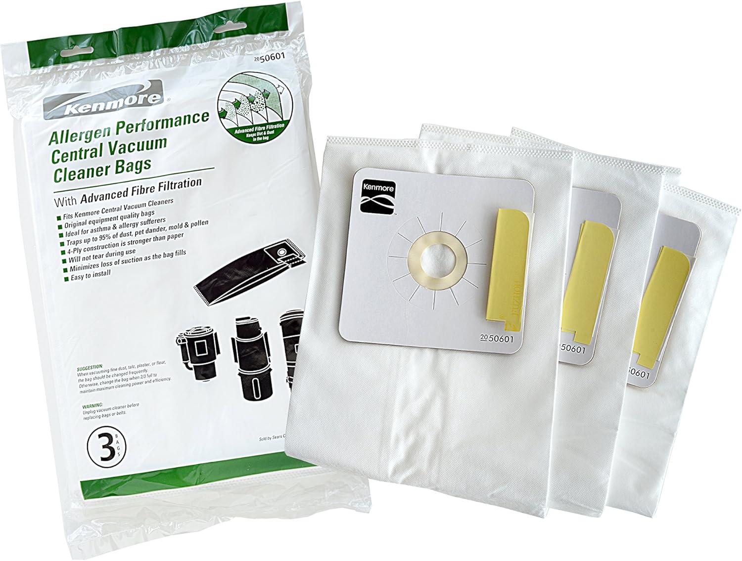 Kenmore 50601 Allergen Central Vac Bags. Genuine Kenmore Synthetic Central Vacuum Cleaner Bags