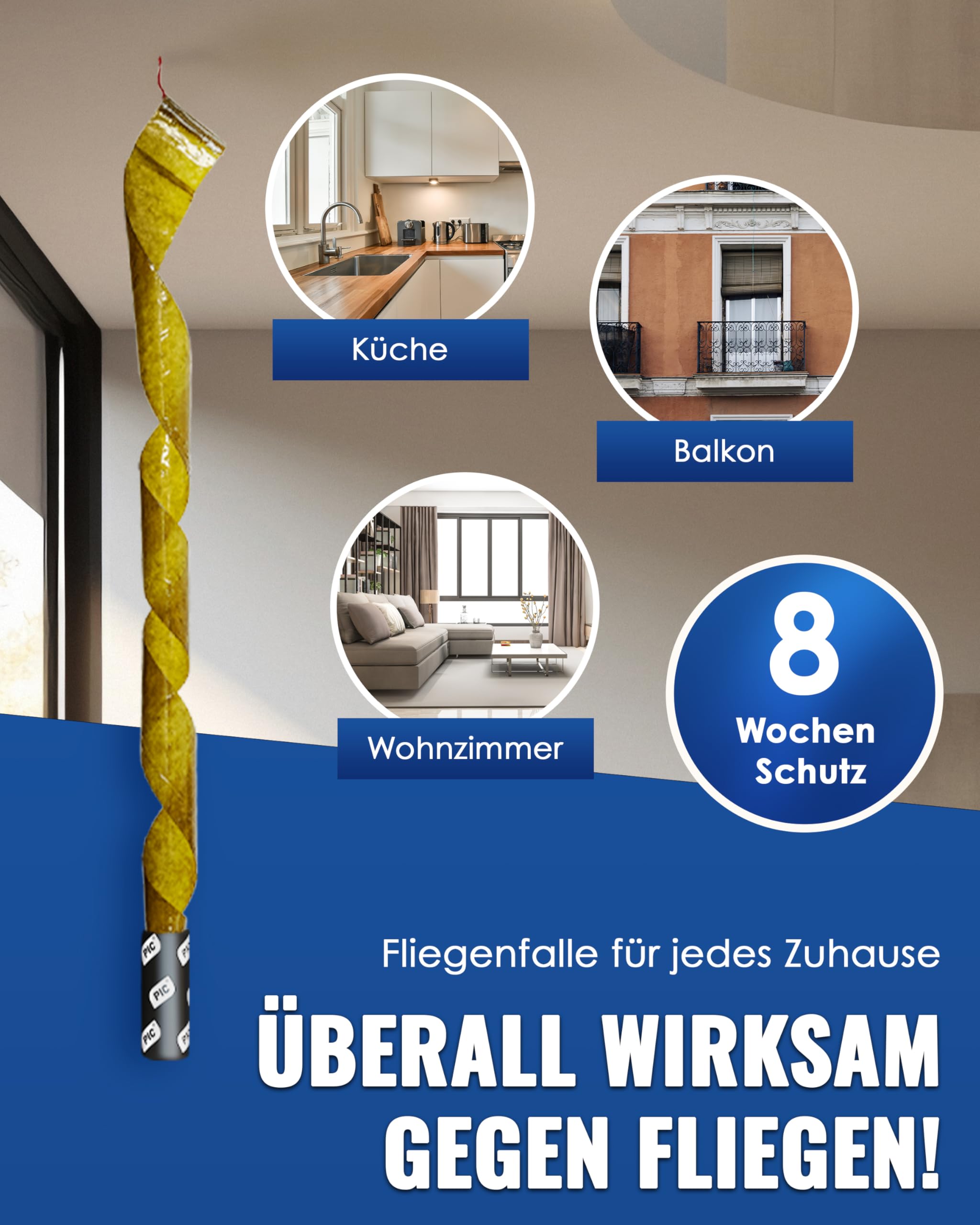 PIC Fliegenfänger 16x – Fliegenfalle Innenbereich ohne Chemie – Fliegenfänger Klebestreifen & Fliegenband – Fliegenfalle Klebefalle gegen Fliegen in der Wohnung – ohne Einsatz von Fliegenspray 4