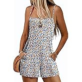 Ekouaer Summer Rompers for Women Floral Beach Sleeveless Shorts Overalls Boho Outfits 2026 Jumpsuit With Pockets