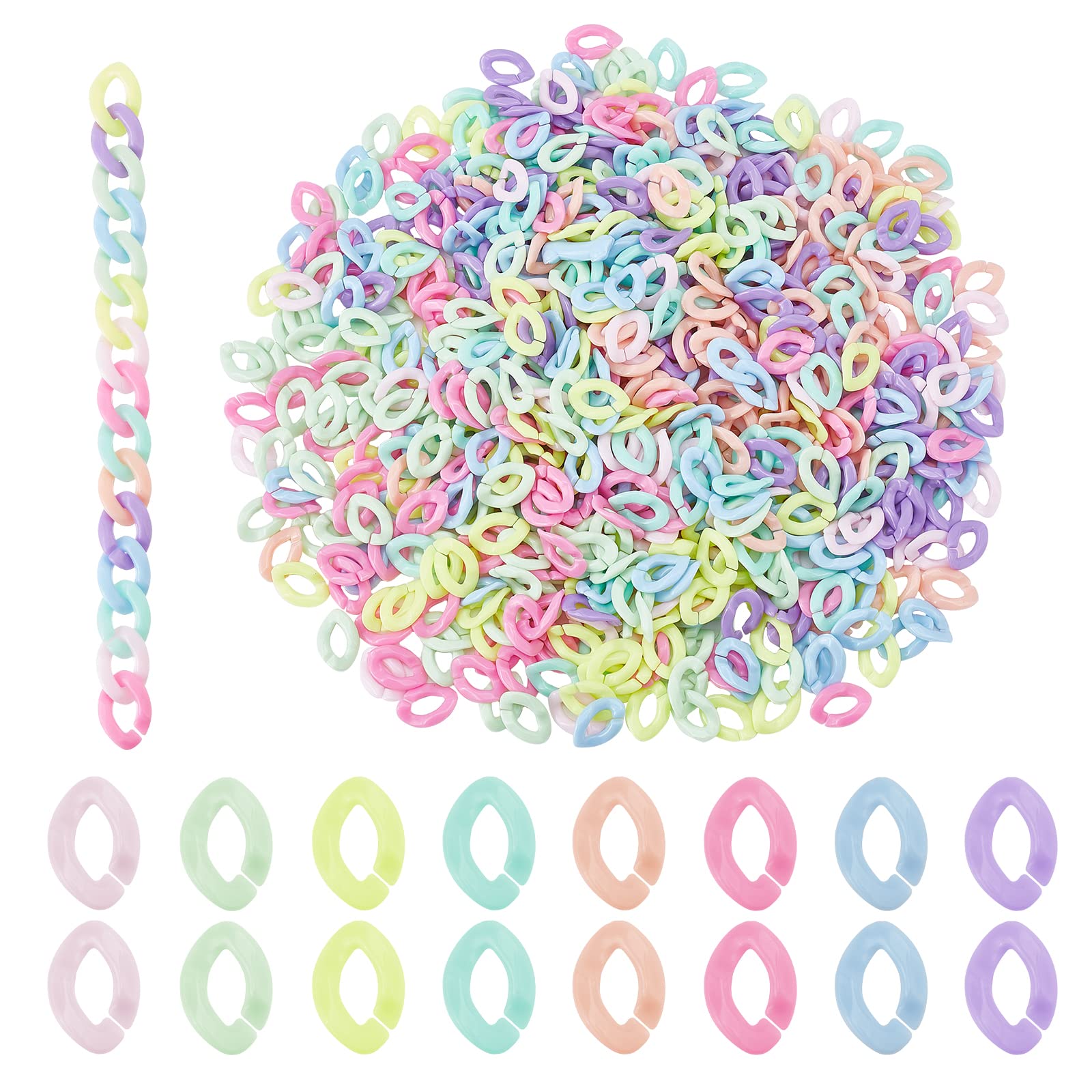 PH PandaHall Acrylic Binding Rings, 800pcs 8 Color Oval Connectors Quick Link Rings Open Link Ring Candy Colors for Handbag Chain Glasses Chain