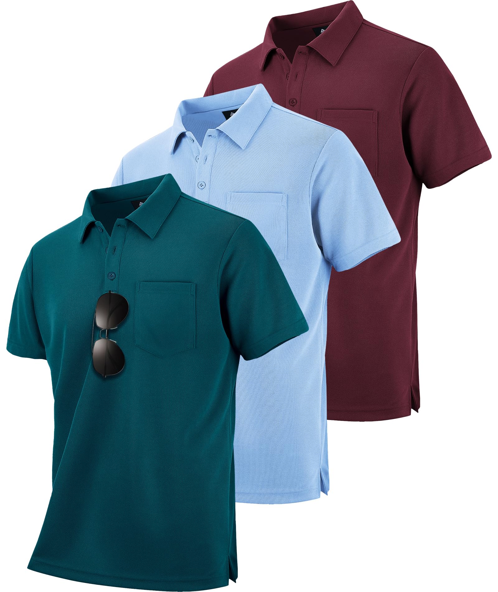 ZITY 3 Pack Polo Shirts for Men with Pocket Short Sleeve Moisture Wicking Outdoor Tactical Shirt Summer Casual 3XL Image