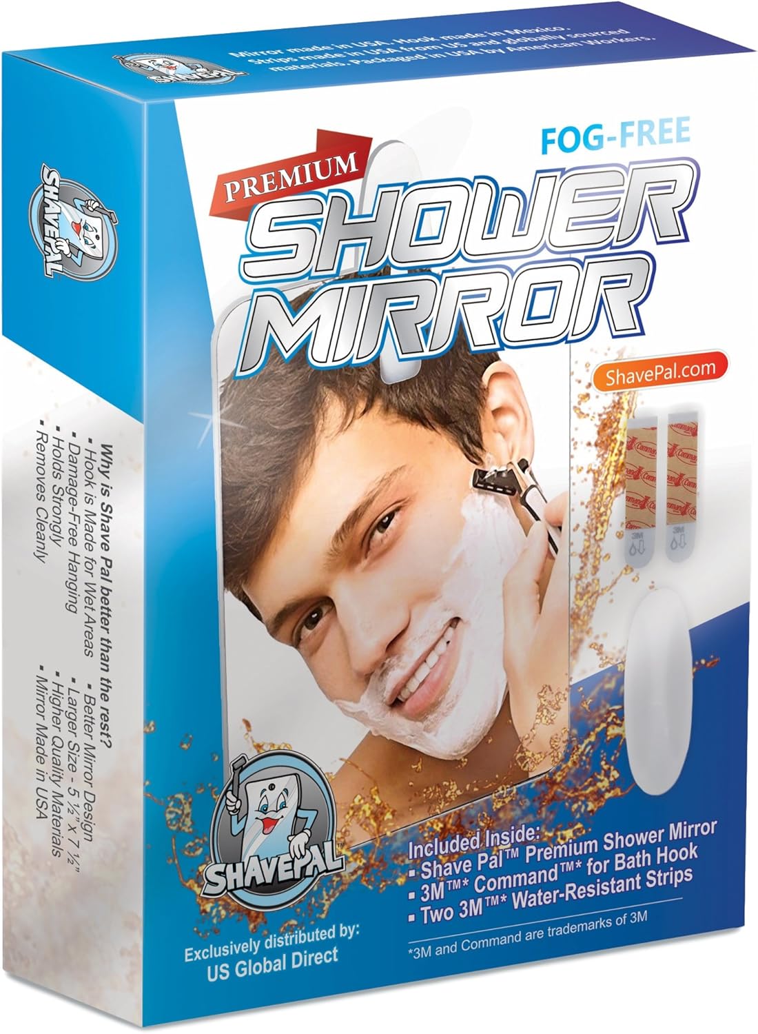 Fog Free Shower Mirror ~ Large Size Premium Fogless for No Fog Shaving ~ Anti Fog Mirror Includes 3M Command Hook for Bath ~ Won't Fall ~ Surface Safe Hanging ~ Movable by Shave Pal -