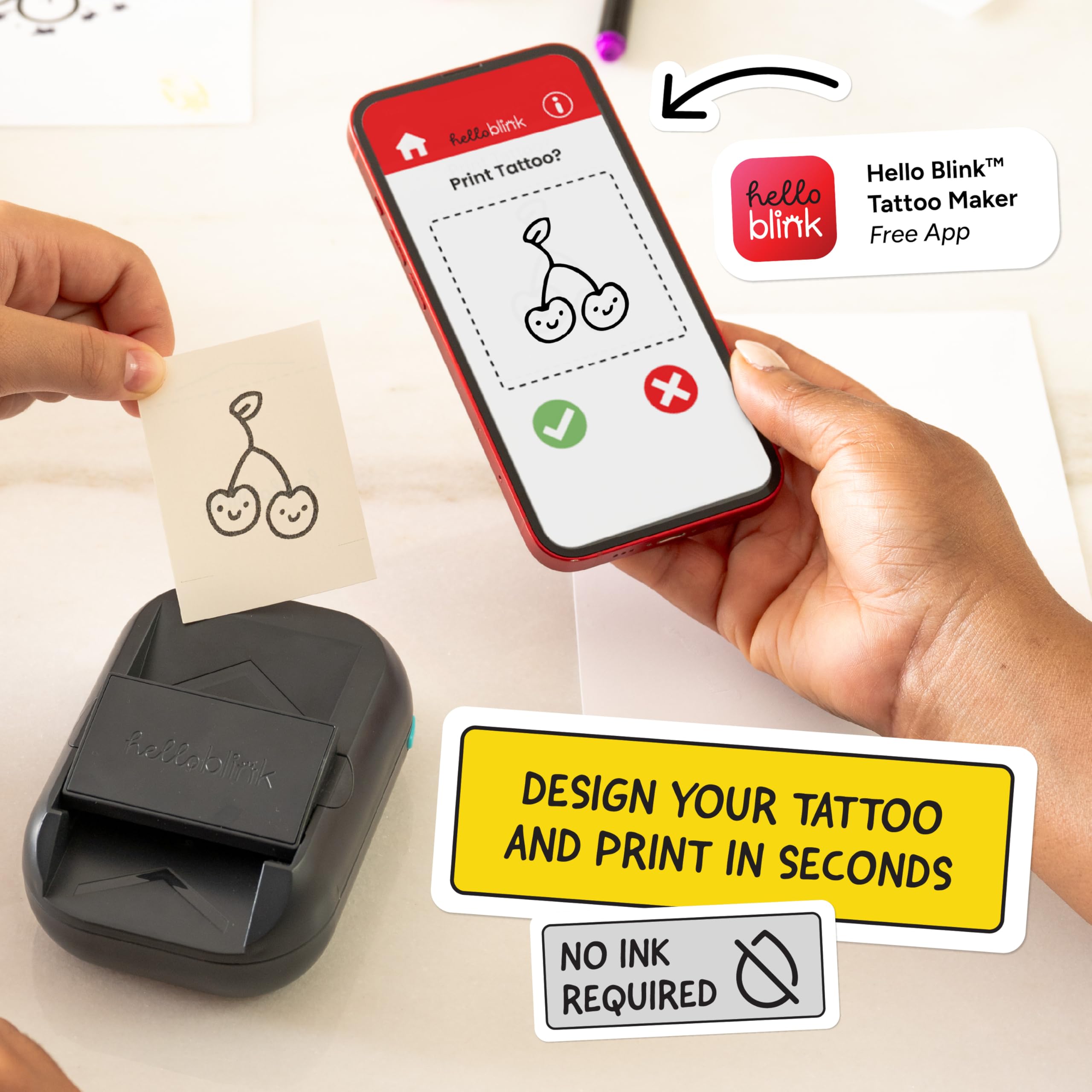 Hello Blink Tattoo Maker Create and Print Custom Temporary Body Art for Kids Ages 8+ – DIY Activity for Parties, Gifts & Creative Fun