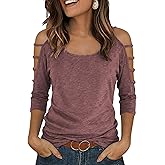 Jar of Love Women's Cold Shoulder Tops 3/4 Sleeve Sexy Going Out T-Shirts for Women Casual Tunic Tops