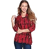 Ali Miles Woven Popover Tunic Cowl Neck Three Quarters Dolman Sleeves, Black Print, L