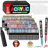 240 Colors Acrylic Paint Markers with Automatic Ink Control System, Soft Brush Tip Acrylic Markers for Paper, Rock, Wood, Canvas, Glass and Ceramic Art Supplies, Paint Pens & Paint Markers with Bag