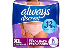 Always Discreet Adult Incontinence & Postpartum Underwear for Women, Classic Cut, Size X-Large, Maximum Absorbency, Disposable, 15 Count (Pack of 1) (Packaging May Vary)