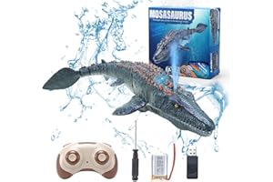 fromeasy Remote Control Dinosaur Toys for Kids 3 4 5 6 7, Mosasaurus Diving Toys RC Boat with Light and Spray Water for Swimming Pool Lake Bathroom Ocean Protector Bath Toys