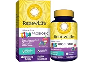 Renew Life Kids Probiotic Chewables, Supports Digestive & Immune Health, Prebiotics & Probiotics, Raspberry, 30 Chewable Tablets