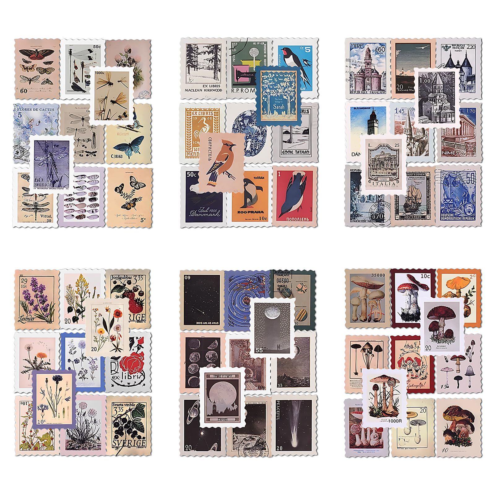 Mayplous Vintage Scrapbooking Stickers – 6 Packs Postage Stamp & Sealing Paper Stickers for Planners, Journals & DIY Crafts (Antique)