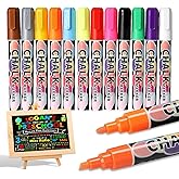 Misitti 12 Colors Chalkboard Marker Pens,Liquid Chalk Markers,6mm Reversible Tip Neon Chalk Markers for Chalkboard, Signs, Car Windows, Blackboard, Glass, Mirrors