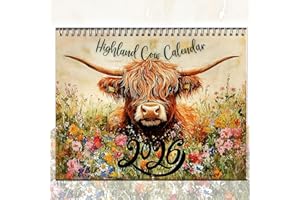 Highland Cow Calendar 2026, 12 Month Wall Calendar, Watercolour Cows Monthly For Planner Scottish Wall Art Decor, Home Office
