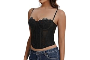 Werkiss Lace Corset Tops for Women Sexy Going Out Bustier Top Sleeveless Adjustable Straps Crop Tops with Back Hooks