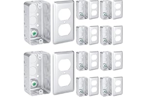 OHLECTRIC 4x2 Electrical Junction Boxes with Duplex Receptacle Covers (10-Pack) Steel Metal Outlet Boxes, 1-7/8 Inch Deep, 13