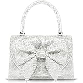 Rhinestone Evening Bag, Silver Bow Tie Handbag for Women, Small Tote Bag, Crossbody Bag for Wedding, Prom, Parties
