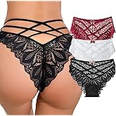 ZZSHLMY Womens Sexy Thongs Lace Panties Underwear Low Rise Plus Size Underpants Pack of 1-3
