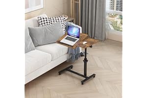 TigerDad Overbed Bedside Desk Mobile Rolling Laptop Stand Tilting Overbed Table with Wheels Height Adjustable Tray Table for Laptop Bed Sofa Side Table (Rustic Brown)