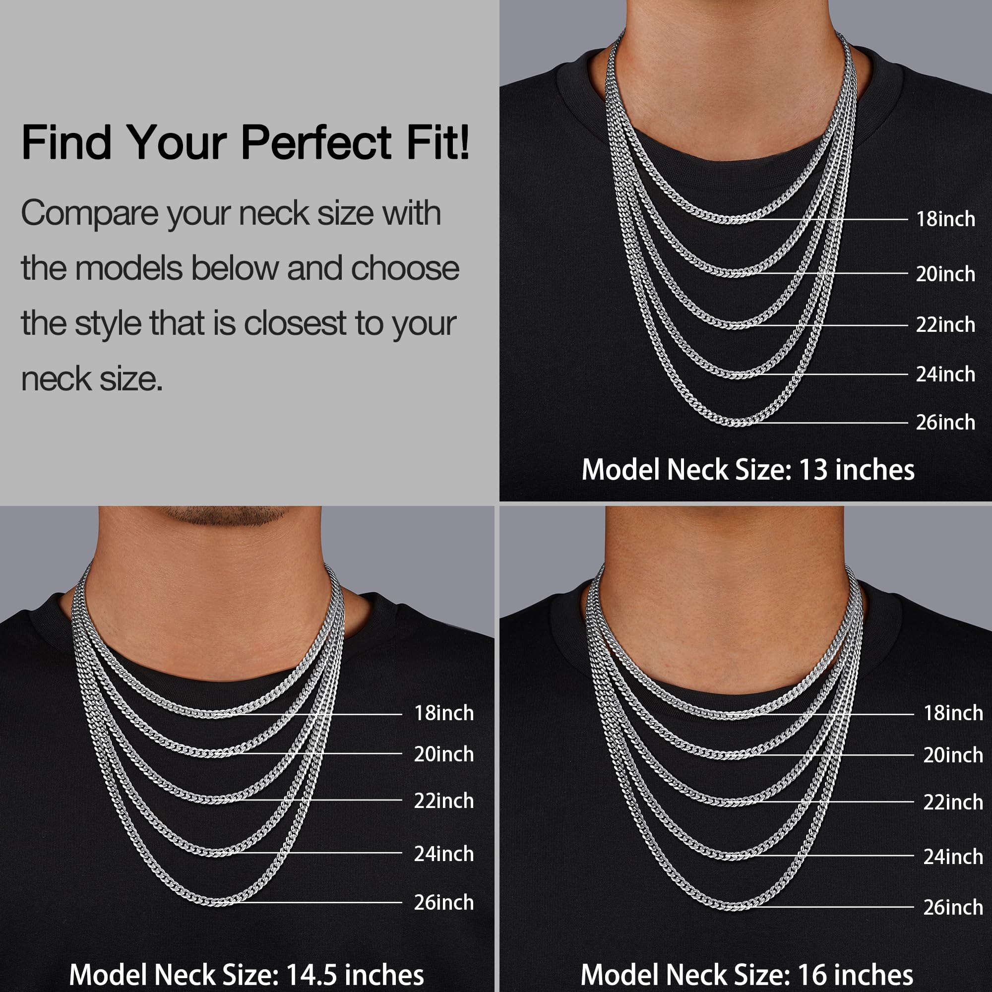 Momlovu Gold Chain Silver Chain for Men Boys, 4mm/6mm Non-Tarnish 18K Gold-Plated Cuban Link Chain, Cool Men's Necklace Chain 18/20/22/24/26 Inch, Durable Lobster Clasp