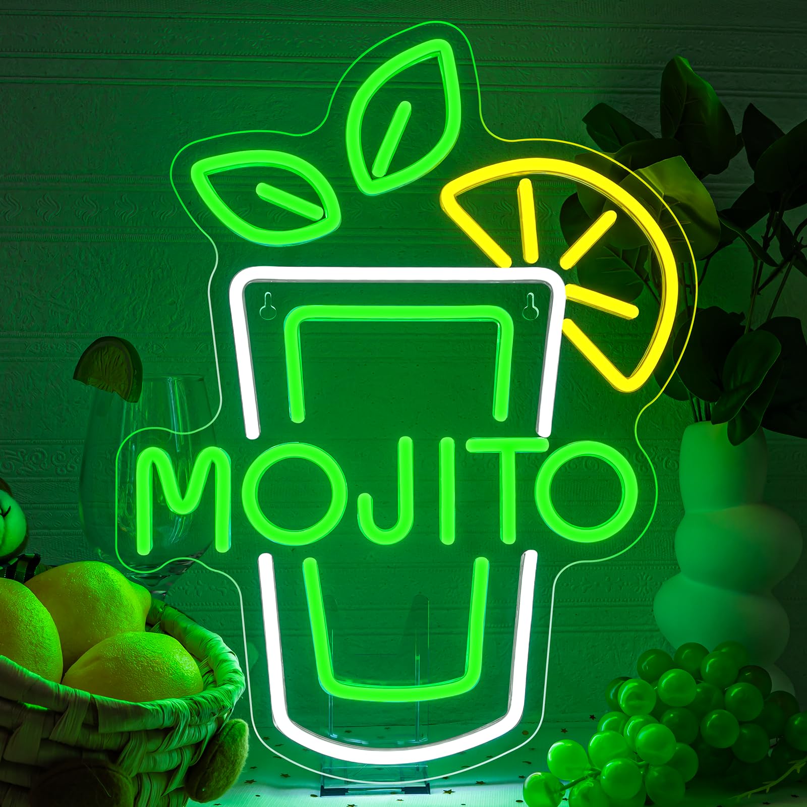 SIGNSHIP Neon Signs Green Mojito Beer Bar Home Art USB Led Neon Lights Sign for Bedroom Office Hotel Pub Cafe Recreation Room Wall Artwork Decor Night Light — image 1
