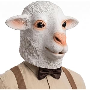 Realistic Sheep Mask, Full Head Latex Animal Costume Halloween Cosplay Prop