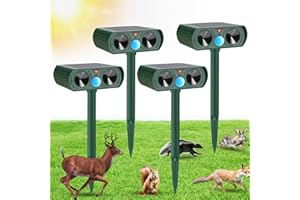 CKUKARM 4 Pack Ultrasonic Animal Repellent Solar Deer Repellent Devices Cat Repellent Outdoor Animal Cat Deterrent to Repel Dog, Squirrel, Raccoons, and Rabbits Skunk Waterproof with Motion Sensor