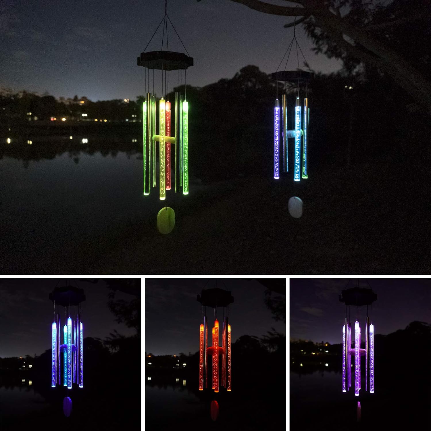 Njeury Solar Wind Chimes Lights Outdoor, Memorial Wind Chimes with Color Changing RGB LED Hanging Lights, IP65 Waterproof, for Outside, Garden, Patio, Yard, Home Decor, Housewarming Gifts : Garden & Outdoor