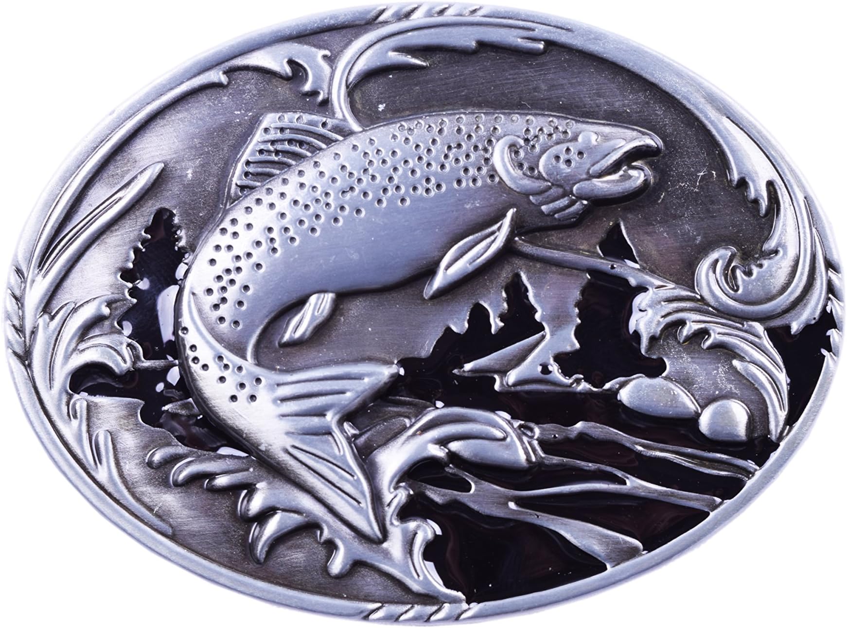 Waypower Animals Fish & Stream Fishing Mens Western Cowboy Sliver Large Belt Buckle