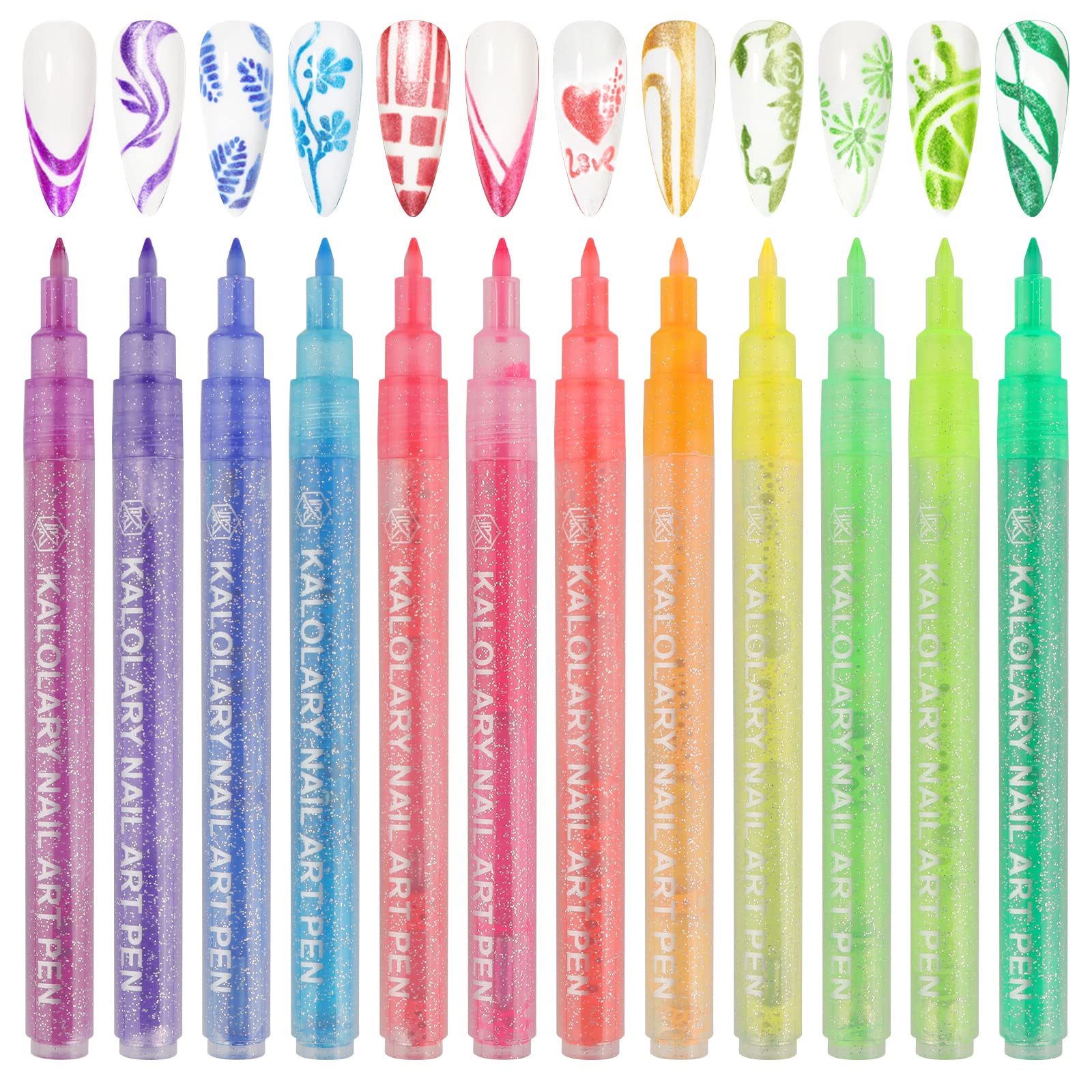 Kalolary 12pcs 3D Nail Art Pens Set Nail Graffiti Drawing Pen Nail Polish Pens Fine Tip Manicure Tools for Painting Nails DIY Nail Art Beauty Adorn for Women Girls (F) — image 1