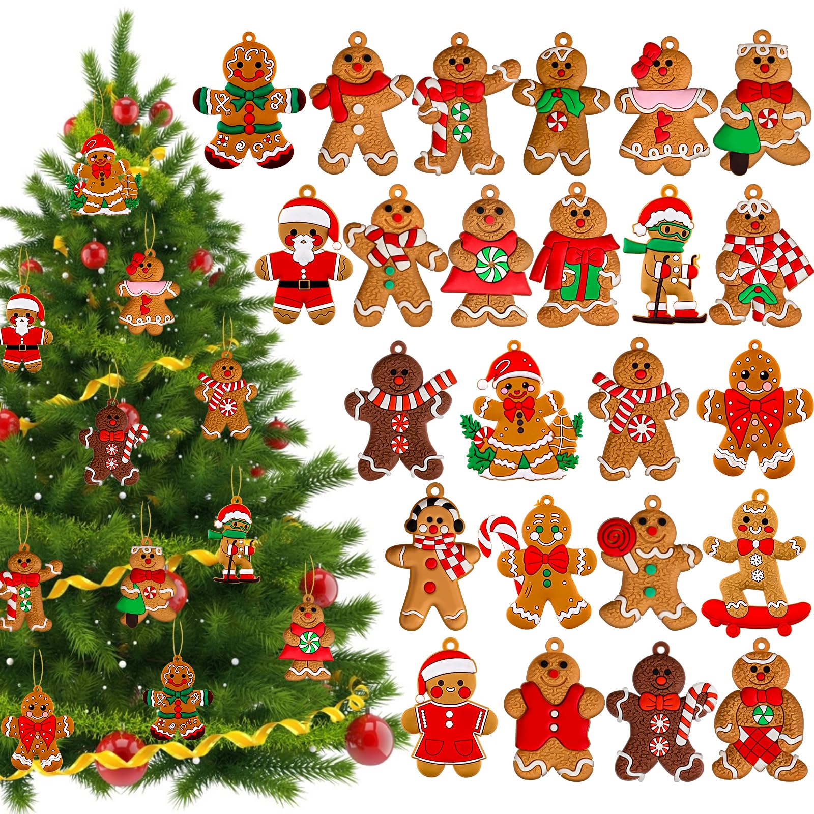 Photo 1 of 24Pcs Gingerbread Man Ornaments for Christmas Tree Decorations Mini Gingerbread Hanging Charms Decorative Hanging Ornaments Christmas House Decor Xmas Holiday Indoor Decorations