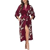OSCAR ROSSA Women's Mulberry Silk Sleepwear 100% Silk Charmeuse Floral Printed Long Kimono Robe
