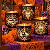Qinyoung 4 Pcs Day of the Dead Dia De Los Muertos Candle Holder Decoration | Dia De Los Muertos Tea Light Decorations Candle Holders for Table Holiday Party Favors and Gifts