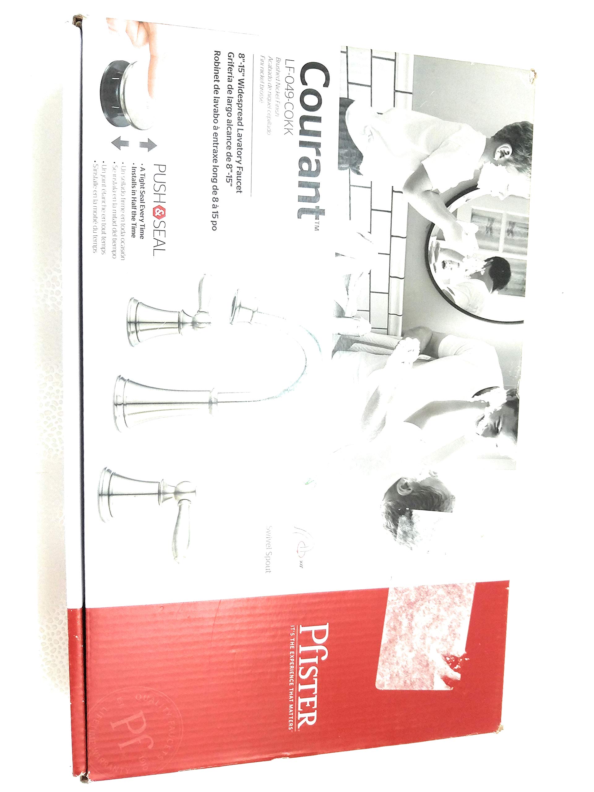 Pfister Courant Bathroom Sink Faucet, 8-Inch Widespread, 2-Handle, 3-Hole, Brushed Nickel Finish, LF049COKK