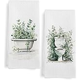 GWFSJYU Sage Green Eucalyptus Hand Towels for Bathroom Set of 2, Eucalyptus Botanical Tea Kitchen Towels, Sage Green Toilet Bathtub Decorative Hand Towels, Eucalyptus Bathroom Decor, 16x24 in