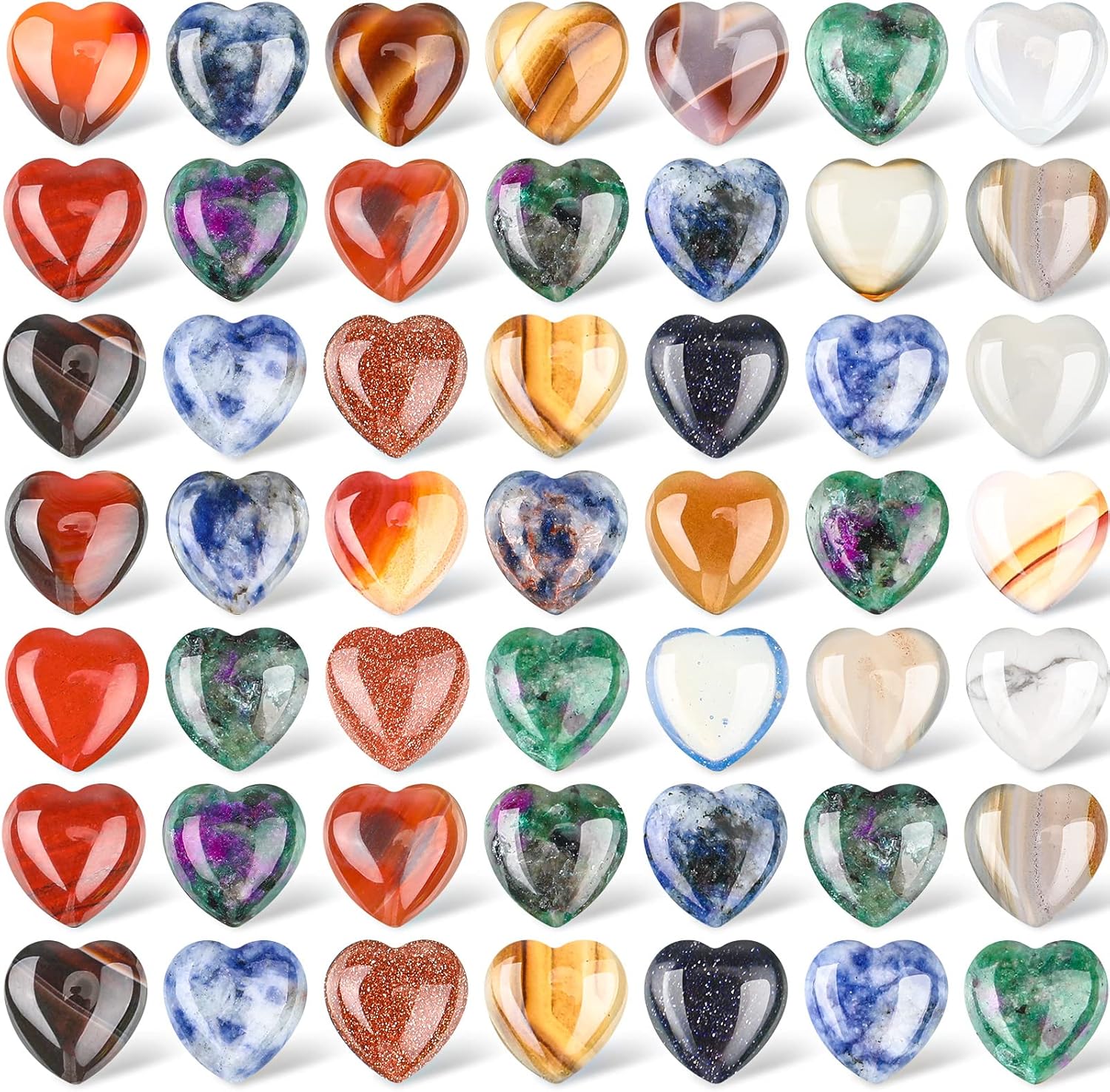 Indoor Fountains & Accessories - 72 Pcs Heart Worry Stones Crystal Bulk Heart Love Witch Healing Crystal Pocket Polished Heart Stones 0.5 Inch Gemstone Heart Rocks Thumb Pocket Palm Stones for Witchcraft Supplies Meditation Decor