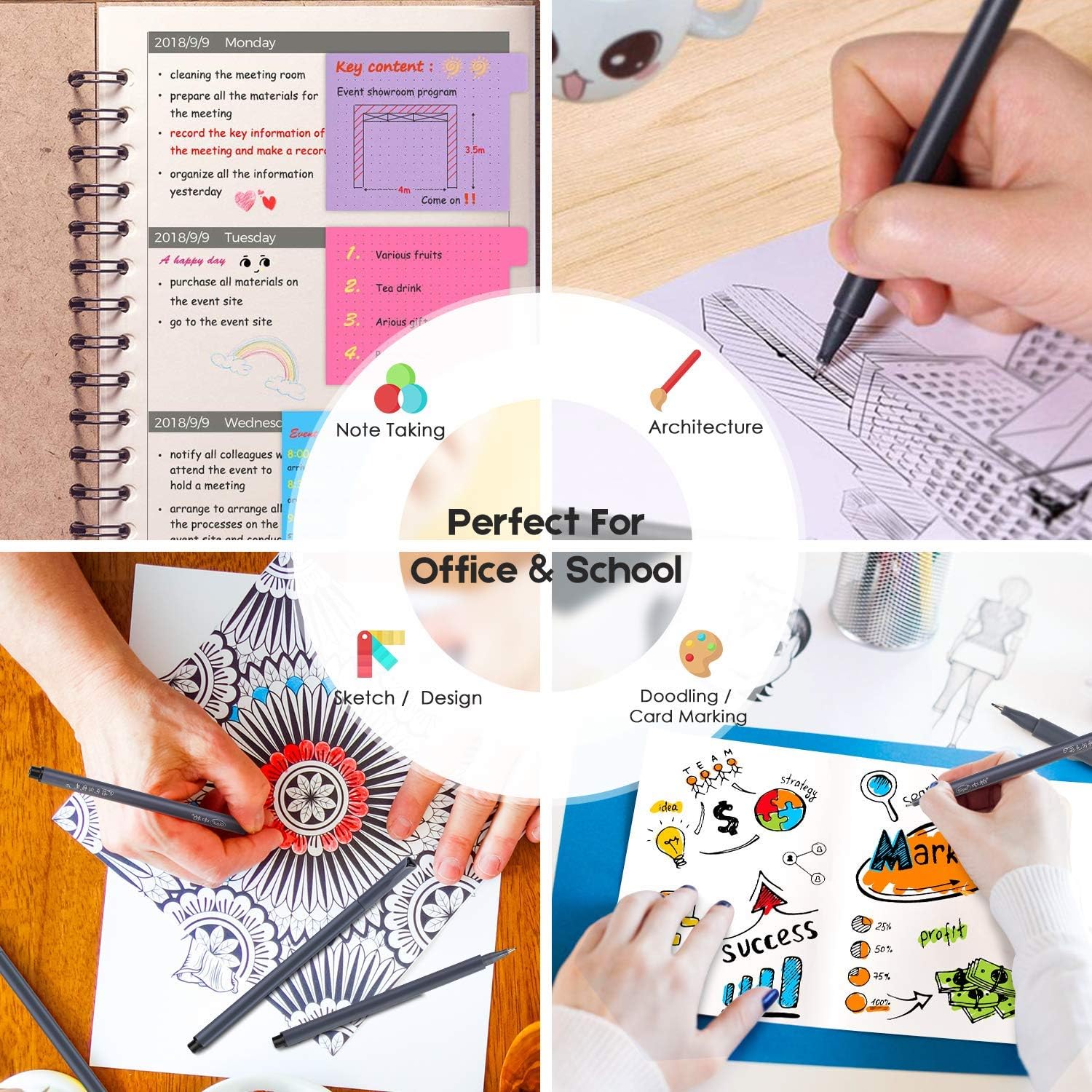 iBayam Colored Pens for Journaling Note Taking, 36 Vibrant Colors Fineliner Pens for Office School Teacher Student, Bullet Journal Planner Writing Coloring Drawing Pens Supplies, Fine Tip Art Markers : Office Products