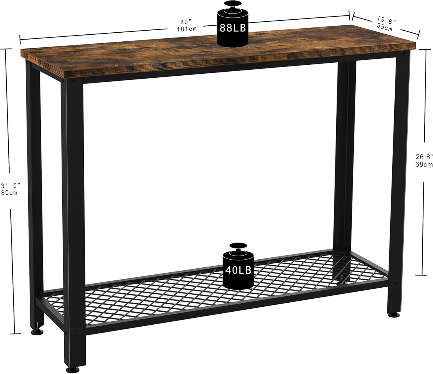 IRONCK Vintage Console Table for Entryway, Entry Table with Shelf, Sofa Side Table for Entryway Living Room, Easy Assembly Industrial Style Wood and Metal Frame: Kitchen & Dining