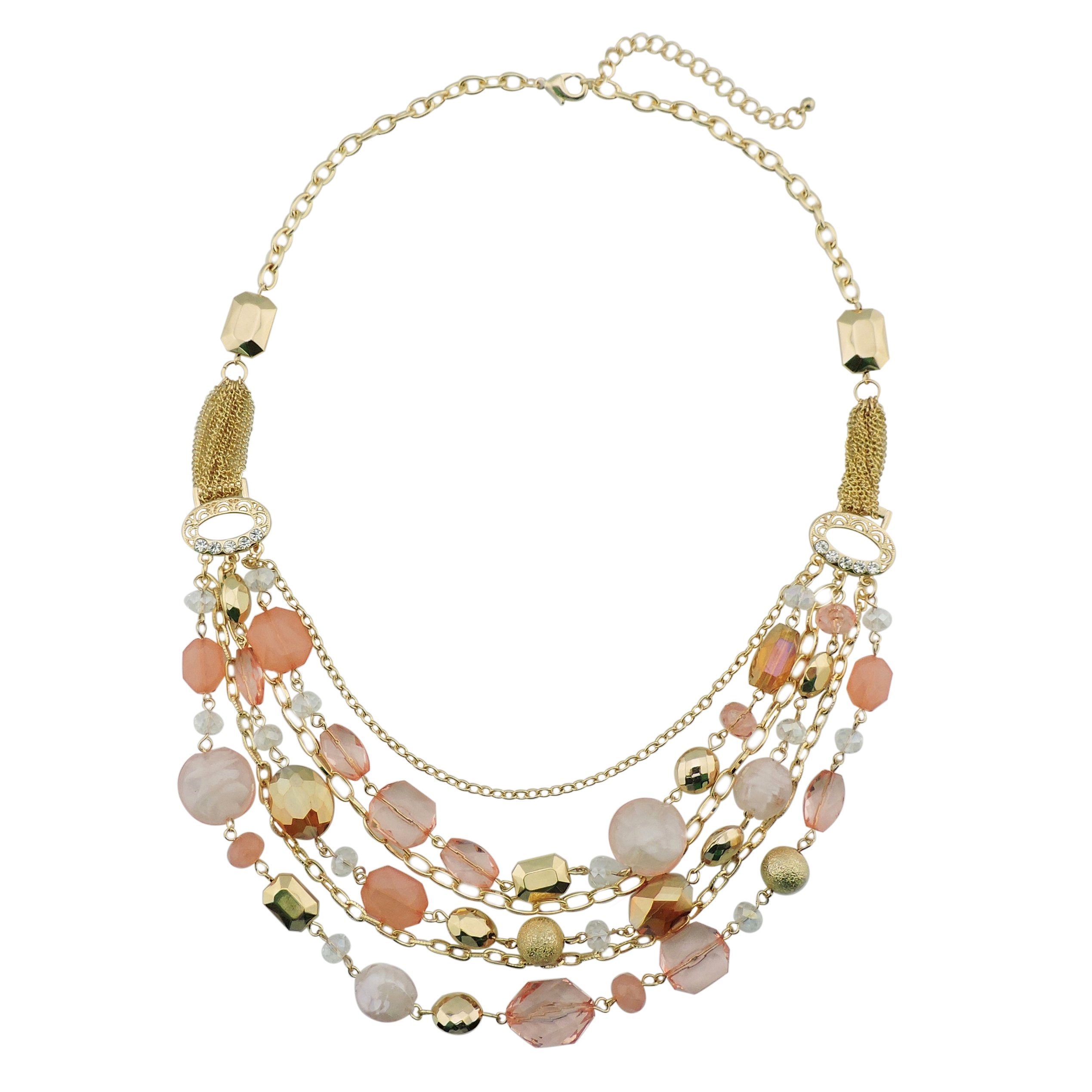 Bocar - Women's Necklace with Multiple Chains and Coloured Crystals, Metal, Metal, without stone