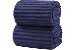XIQ 39x79 Inches Extra Large Bath Sheets Towels for Adults Super Soft Luxury Ultra Absorbent Striped with Hanging Loop Microfiber Shower Towels (Navy Blue, 2PCS)