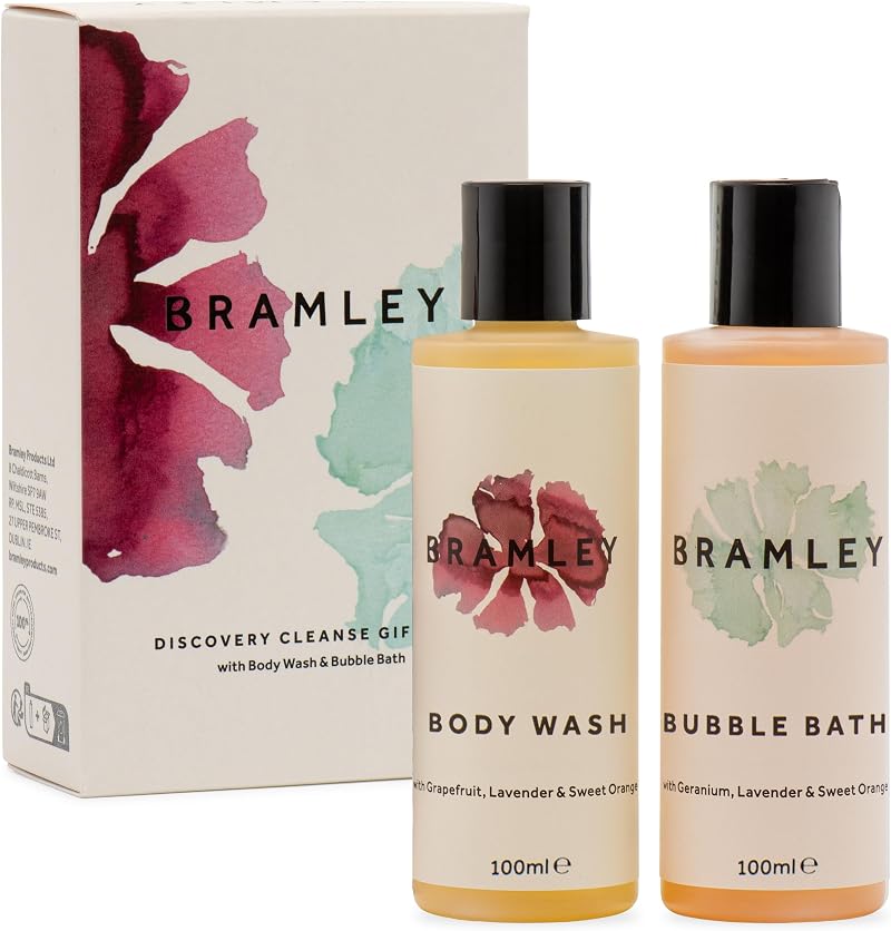 Bramley Discovery Cleanse Bath Gift Set 2x100ml Body Wash Bubble Bath Natural