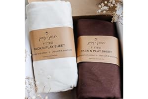 JOEY + JOAN Pack and Play Sheets Fitted – Compatible with Graco Pack n Play Playard Crib and Other 27 x 39 Inch Playpen Mattress – Snuggly Soft 100% Jersey Cotton – Cream + Brown – 2 Pack