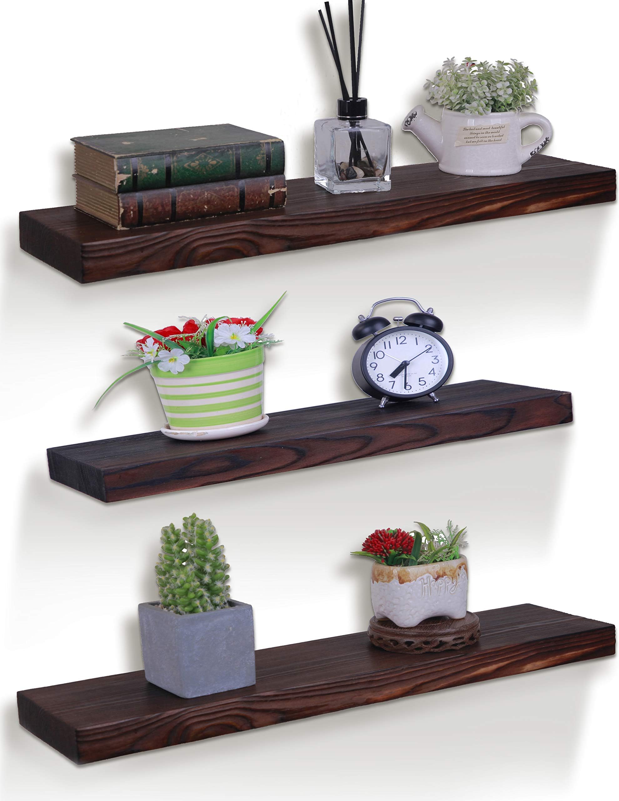 HXSWY Rustic Floating Shelves Farmhouse Wood Shelves Wooden Wall Shelf Set of 3