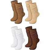 Janmercy 4 Pairs Slouch Socks for Women Bulk Boot Stacked 80s 90s Neon Slouch Knit Scrunchie Winter Warm Socks
