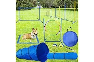 KATZEIST Agility Training Equipment for Dogs, Dog Agility Course Backyard Set Dog Obstacle Course Play Kit Indoor Outdoor Games Includes Dog Tunnel, Weave Poles,Jumping Hurdle